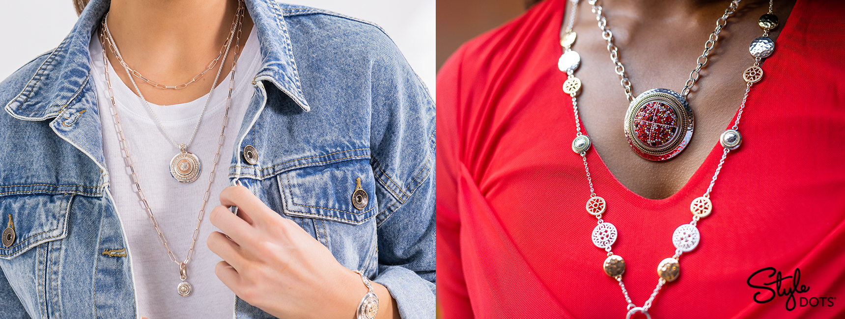 Models wear two or three necklaces together in a layered look.